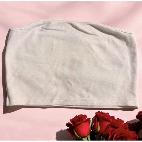 Vintage Express 90s Y2k white ponte tube top, ladies' size L sexy crop top - Picture 2 of 6